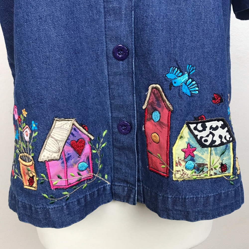 New Direction Jean Button Down Embroidered Blouse - image 3